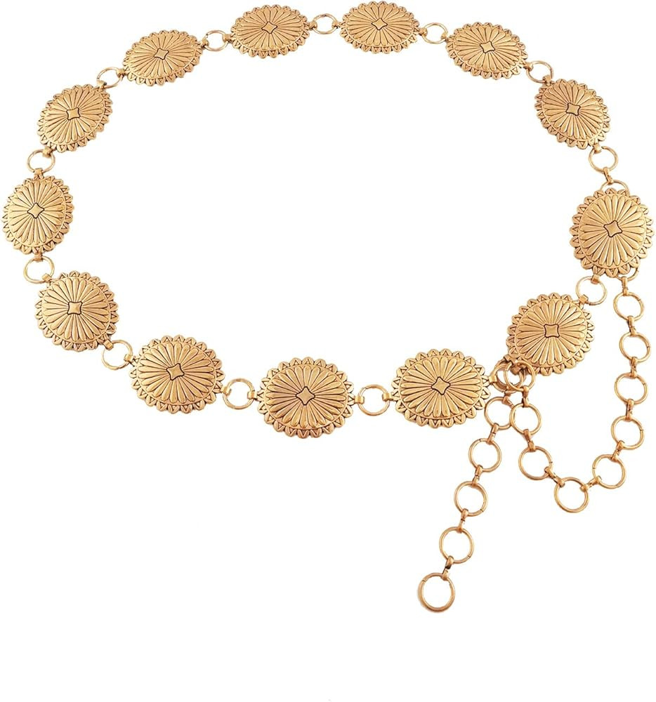 TOPACC Western Metal Concho Belt for Women Cowgirl Chain Belts for Dresses Jeans Country Concert ... | Amazon (US)