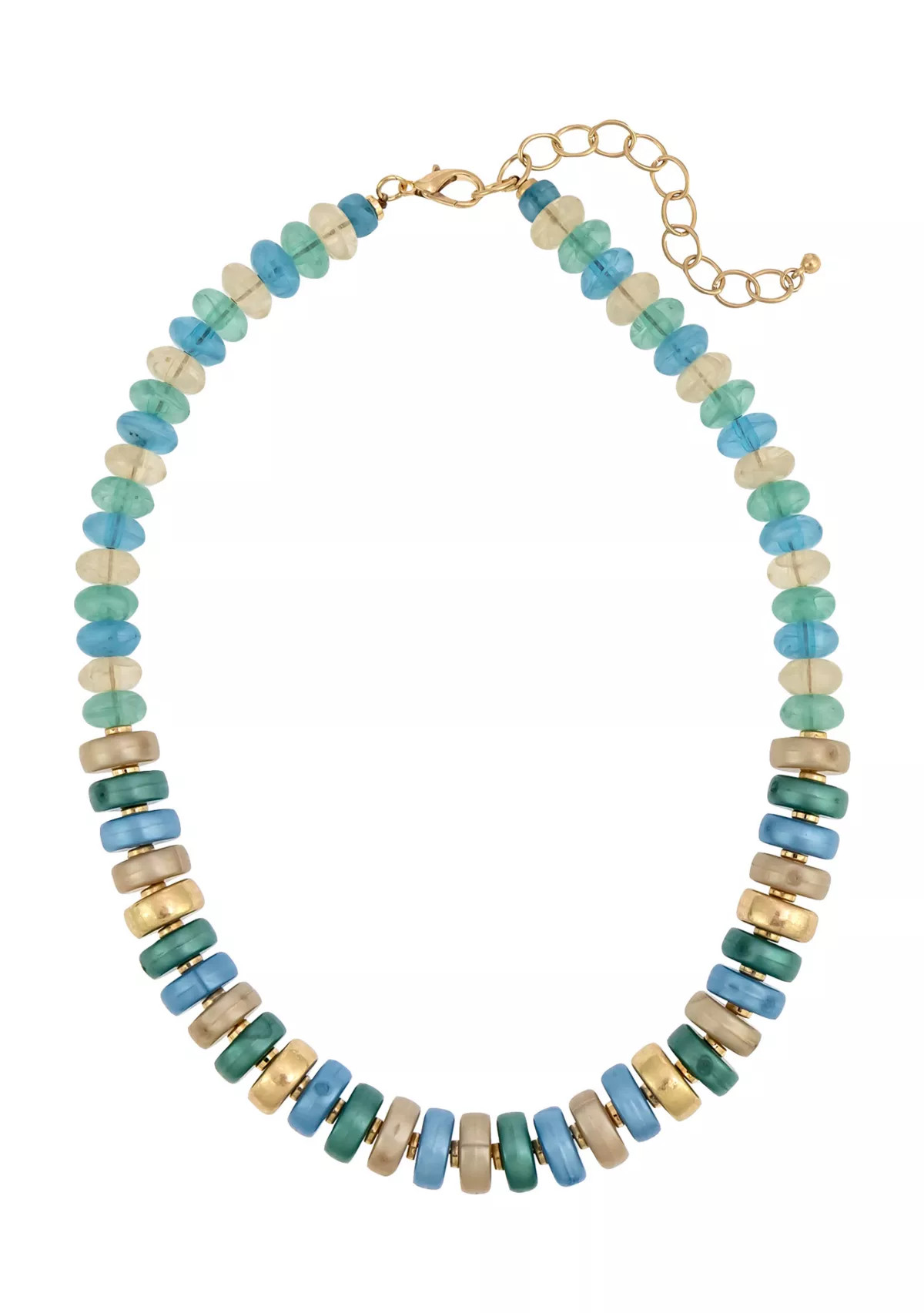 Gold Tone Short Chunky Blue Multi Beaded Necklace | Belk