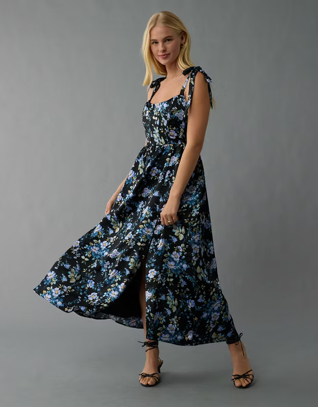 AE Corset Tie Strap Floral Maxi Dress | American Eagle Outfitters (US & CA)