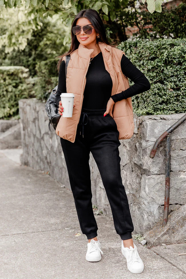 My Eyes On You Tan Oversized Puffer Vest | Pink Lily