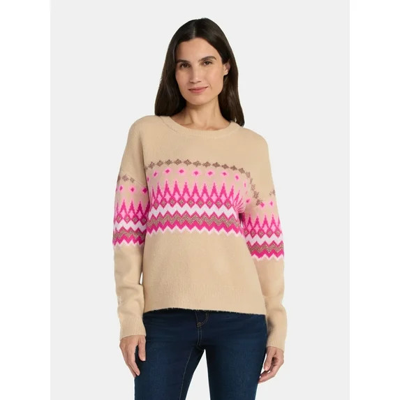 99 Jane Street Women's and Women's Plus Fair Isle Pullover Sweater, Midweight, Sizes XS-4X | Walmart (US)