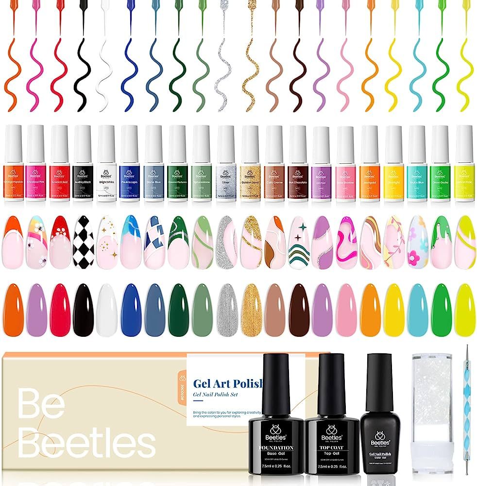 beetles Gel Polish Nail Art Liner Set Gel Liner Nail Polish White Black Red Silver Nude Glitter C... | Amazon (US)