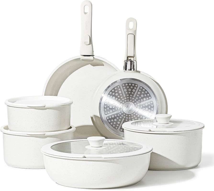CAROTE 12pcs Pots and Pans Set, Non Stick Cookware Set Detachable Handle, Induction Kitchen Cookw... | Amazon (US)