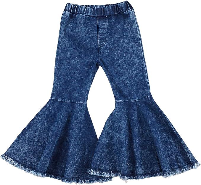 KMBANGI Toddler Bell Bottom Jeans Baby Girl Ruffle Ripped Jeans Pants Denim Leggings Trousers Fla... | Amazon (US)
