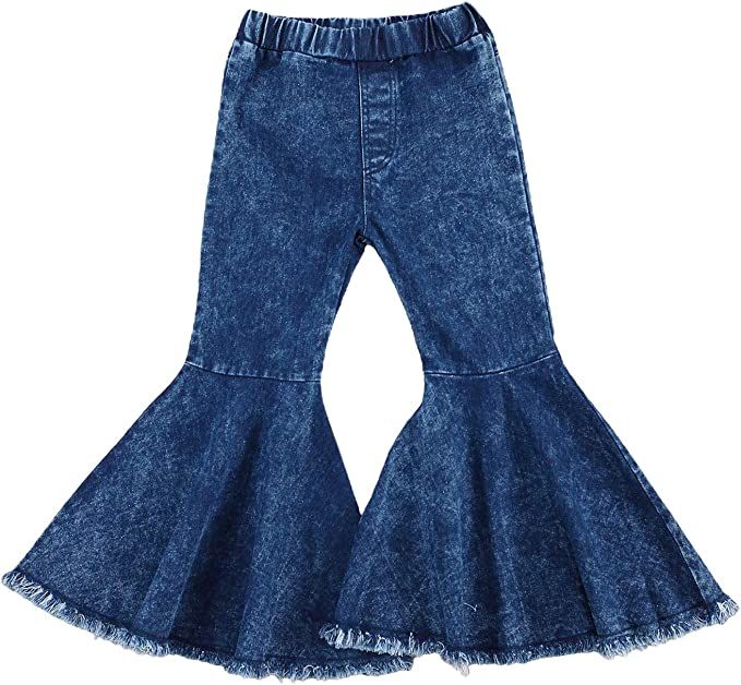 KMBANGI Toddler Bell Bottom Jeans Baby Girl Ruffle Ripped Jeans Pants Denim Leggings Trousers Fla... | Amazon (US)