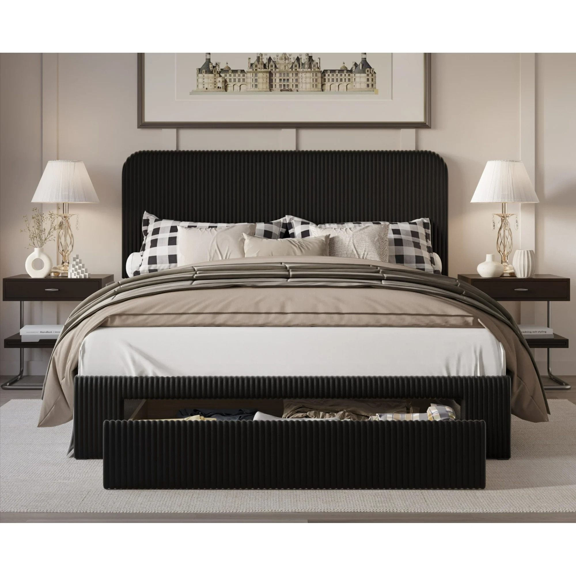 HMD Freya King Upholstered Storage Panel Bed, Black | Walmart (US)