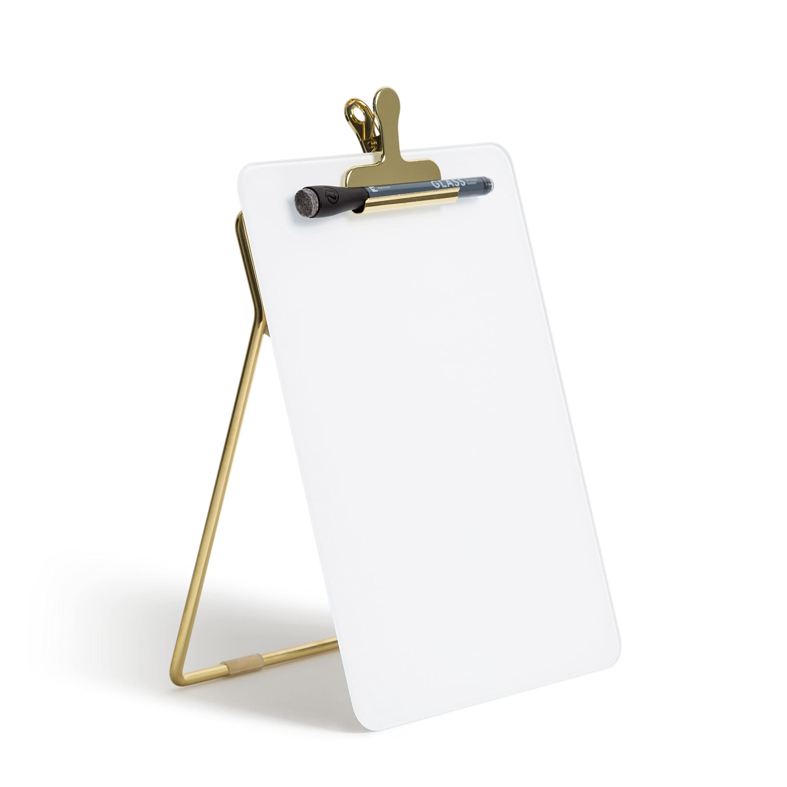 U Brands Glass Dry-Erase Desktop Easel, Tempered Glass, Gold Metal Stand, Removable Clip | Amazon (US)