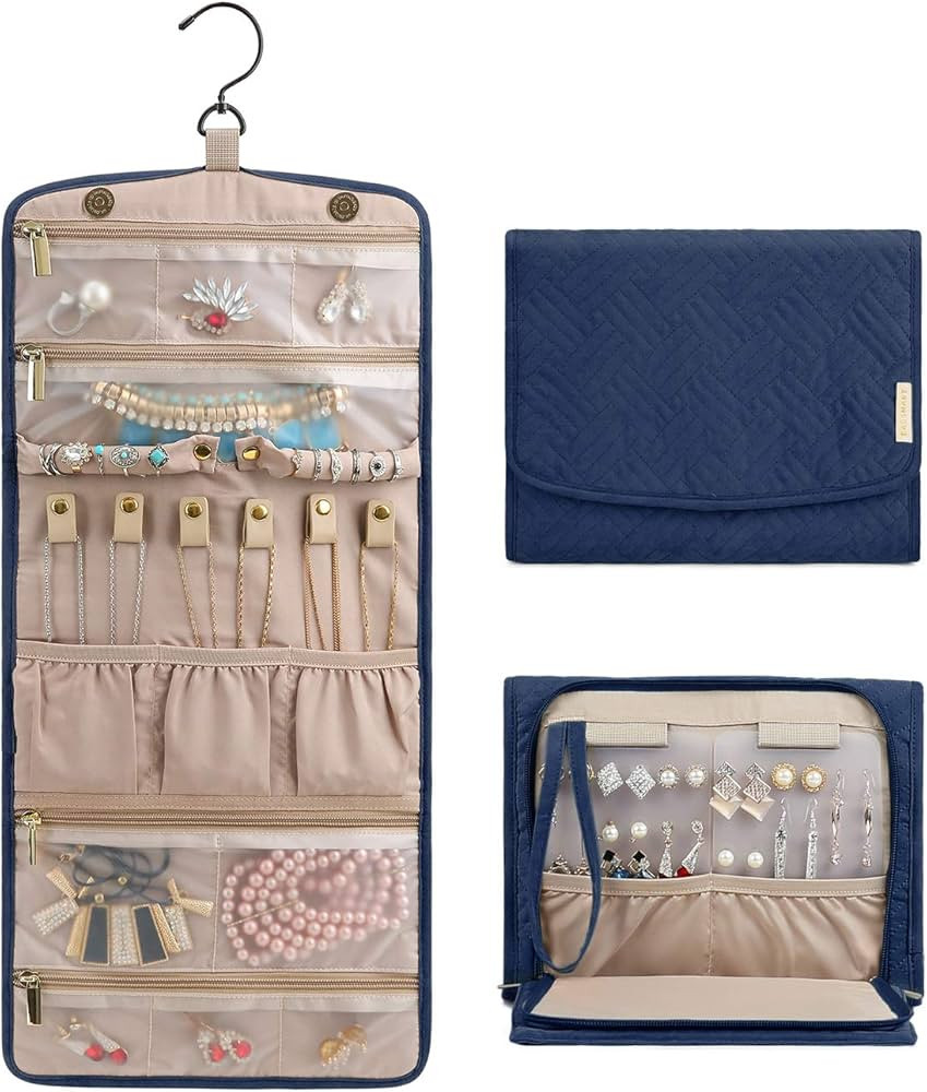 BAGSMART Travel Hanging Jewelry Organizer Case Foldable Jewelry Roll with Hanger for Journey-Ring... | Amazon (US)