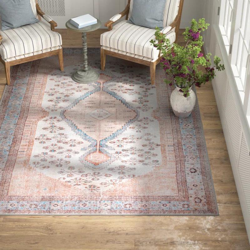 Caoimhe Machine Washable Oriental Blush/Light Gray Area Rug | Wayfair North America