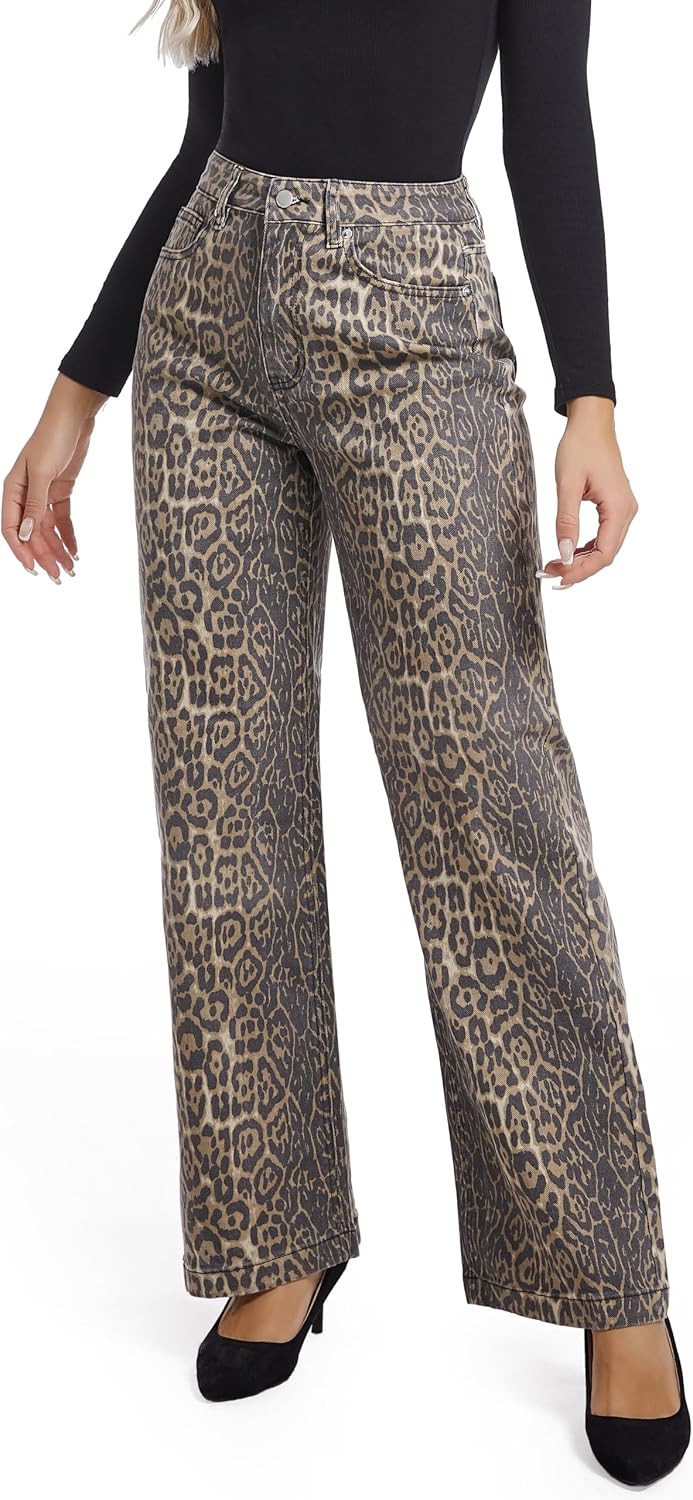 Women's Jeans Straight Leg Casual High Waisted Stretch Trendy Wide Leg Jeans for Women | Amazon (US)
