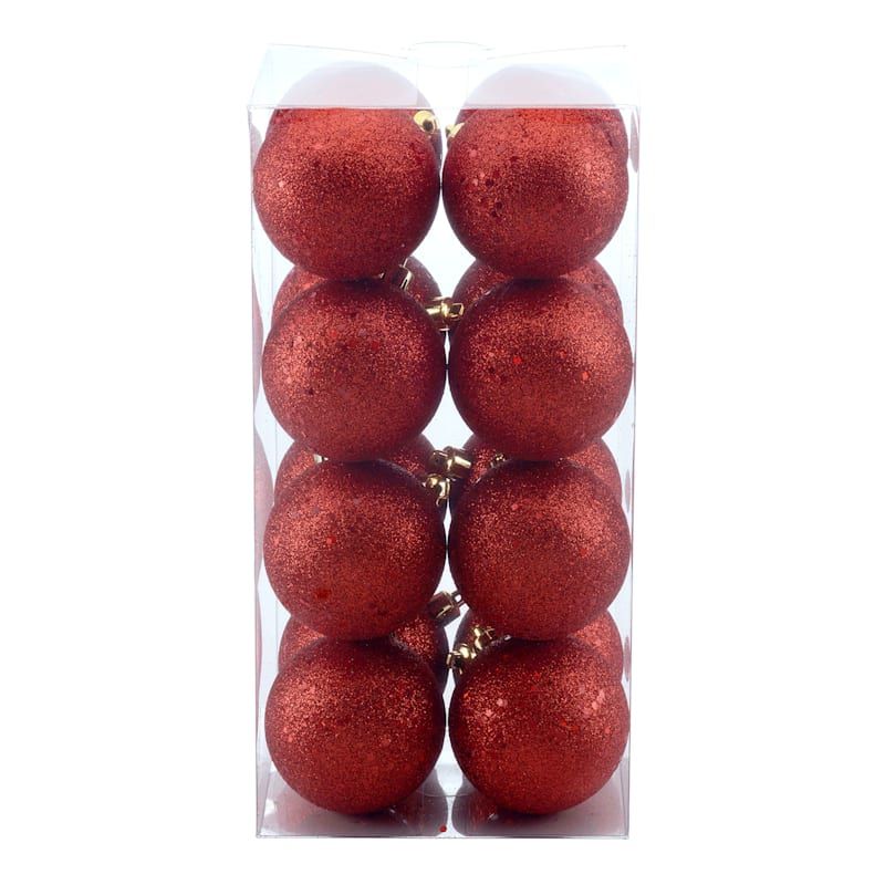 16-Count Red Glittered Shatterproof Ornaments | At Home