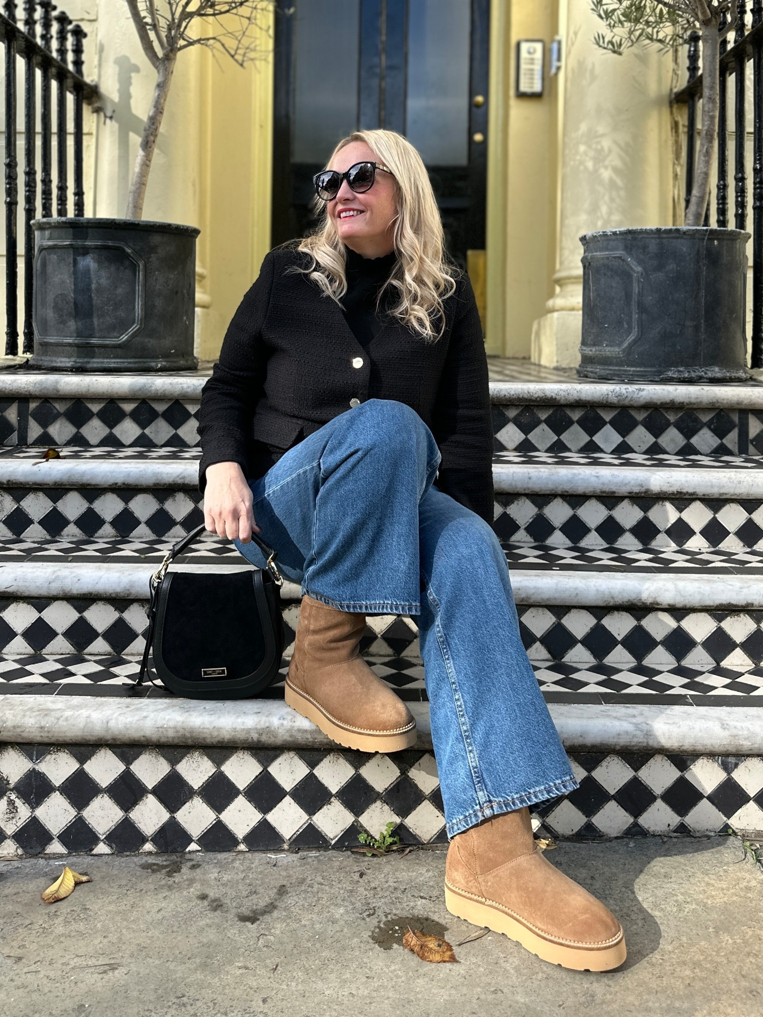 I’ll be living in these boots this winter! ❄️🤎 
The Sloane Shearling Boots from @saintandsofia are the perfect mix of cosy, warm and stylish. Each pair is handmade from the smoothest Portuguese suede and lined with beautiful shearling that's perfect for keeping your feet toasty warm. Plus, the platform sole gives a little bit of height without sacrificing comfort. Swipe to see a close up ➡️.
I’ve completed the look with the Margot V Neck Jacket in organic cotton boucle and my go-to black leather and suede saddle bag, both also from Saint + Sofia.

#LTKautumn #LTKpetite #LTKjeans