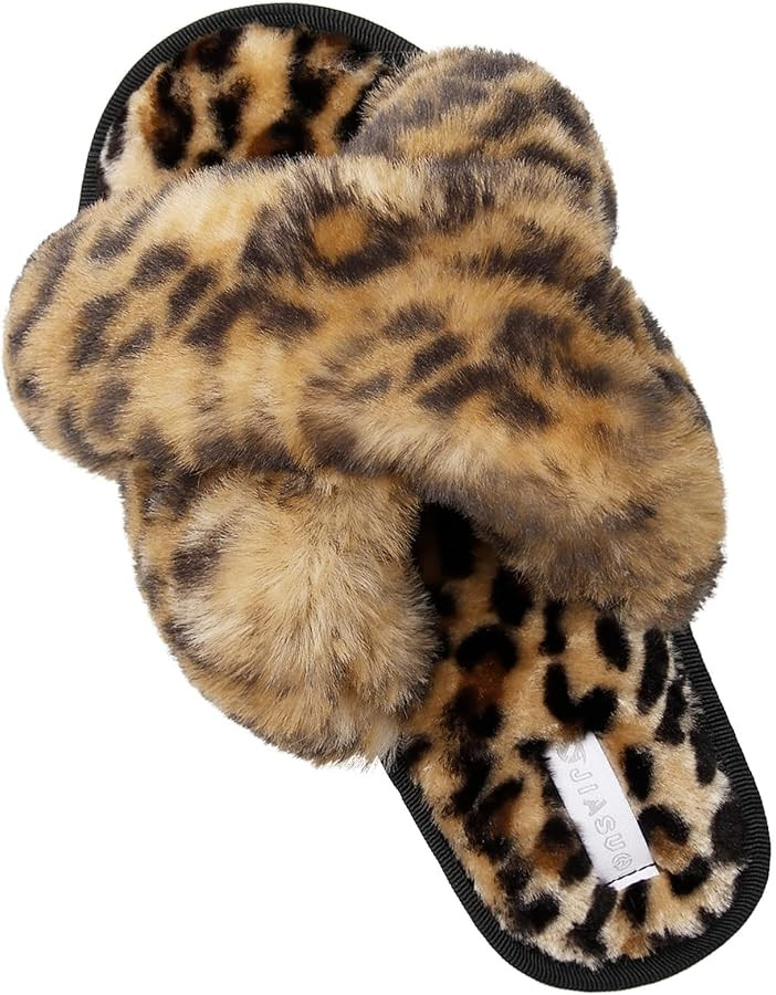 JIASUQI Cross Open Toe Fuzzy Fluffy House Slippers for Women Cozy Memory Foam Plush Criss Cross F... | Amazon (US)