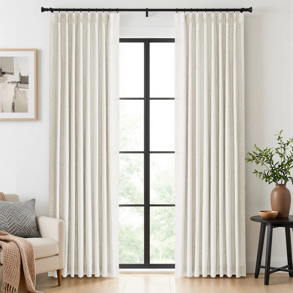 Pinch Pleated 100% Blackout Curtains Linen Blend Drapes with 20 Hooks Curtains for Living Room an... | Wayfair North America