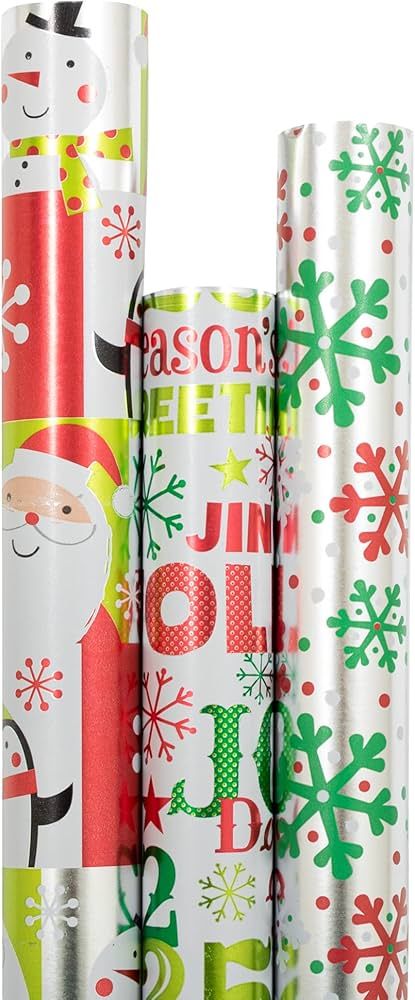 JAMPaper Assorted Gift Wrap - Christmas Foil Wrapping Paper - 75 Sq Ft Total - Christmastime Red & G | Amazon (US)