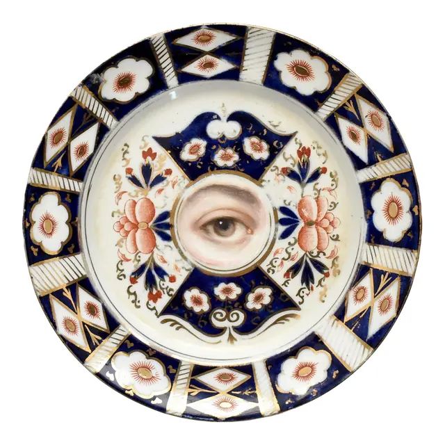 Lover's Eye Painting on an Antique English Imari Plate by Susannah Carson | Chairish