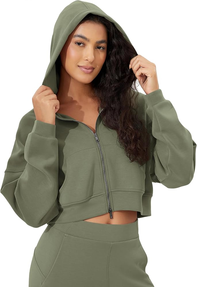 ODODOS Women's Modal Soft Full-Zip Cropped Hoodies with Pockets Long Sleeve Crop Casual Sweatshir... | Amazon (US)