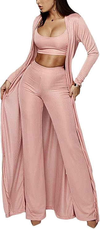 Cosygal Women's Crop Top Cardigan and Wide Leg Long Palazzo Pants Jumpsuit Romper Set Three Piece... | Amazon (US)