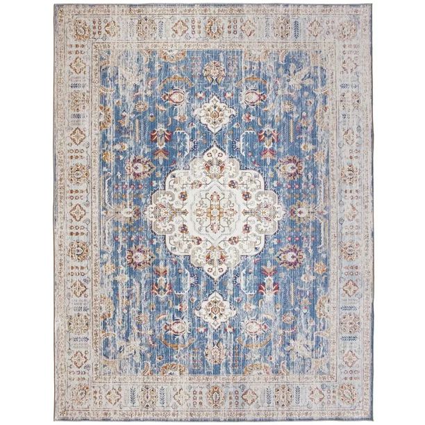 ReaLife Rugs Machine Washable Printed Persian Distressed Medallion Light Blue Eco-friendly Recycl... | Walmart (US)