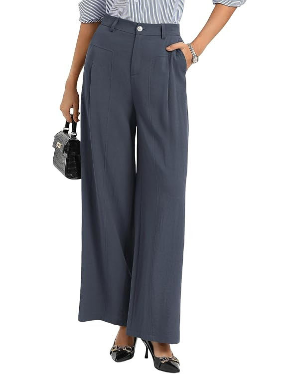 GRACE KARIN Womens Linen Pants, 2026 Wide Leg Elastic High Waist Palazzo Pants with Pockets, Busi... | Amazon (US)