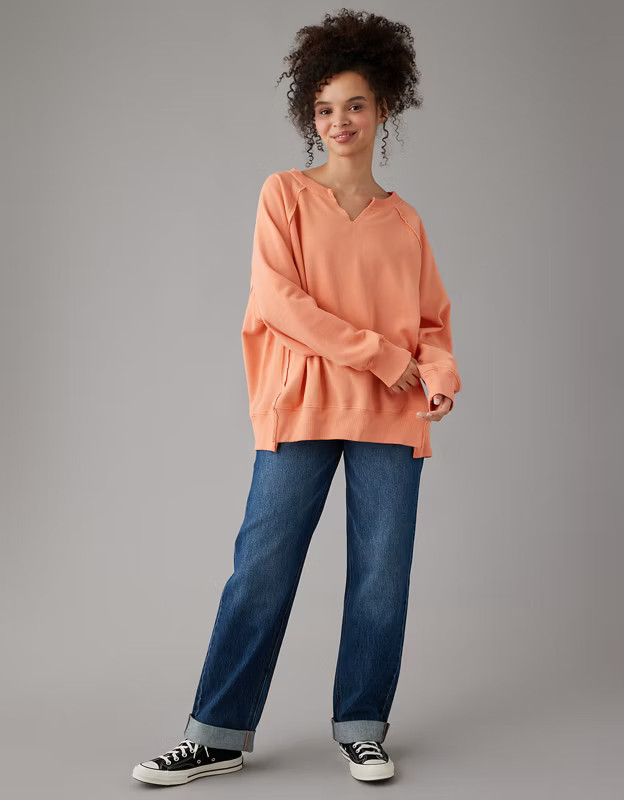 AE Big Hug Oversized Notch Neck Sweatshirt | American Eagle Outfitters (US & CA)