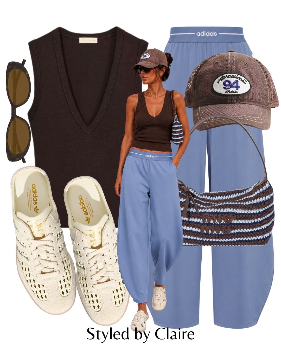 ADIDAS HYPERGLAM🤎🩵
Tags: Zara v neck tank top sleeveless adidas samba og mules raffia suede joggers barrel baby blue miu miu crochet bag cap H&M sunglasses fashion cool girl city break elevated basics inspo outfit ideas

#LTKsummer #LTKstyletip #LTKshoes