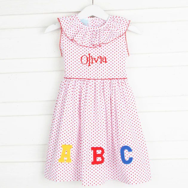 ABC Applique Ruffle Collar Dress Red Dot | Classic Whimsy