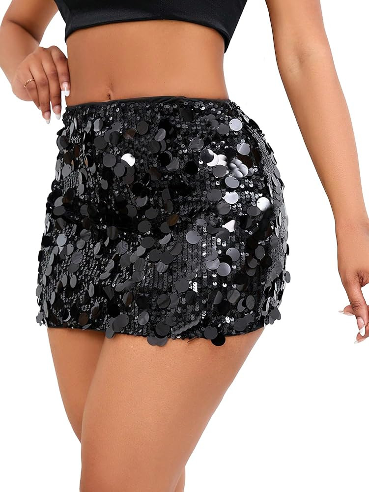 Floerns Women's Contrast Sequin High Waist Shining Party Bodycon Mini Skirt | Amazon (US)