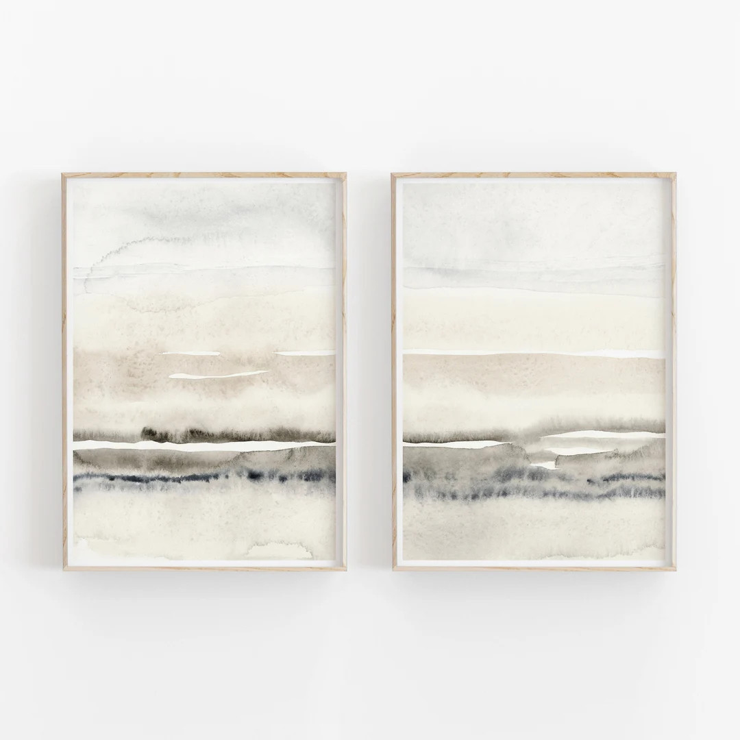 Beige and Grey Painting Set of 2 Abstract Watercolor Print - Etsy | Etsy (US)