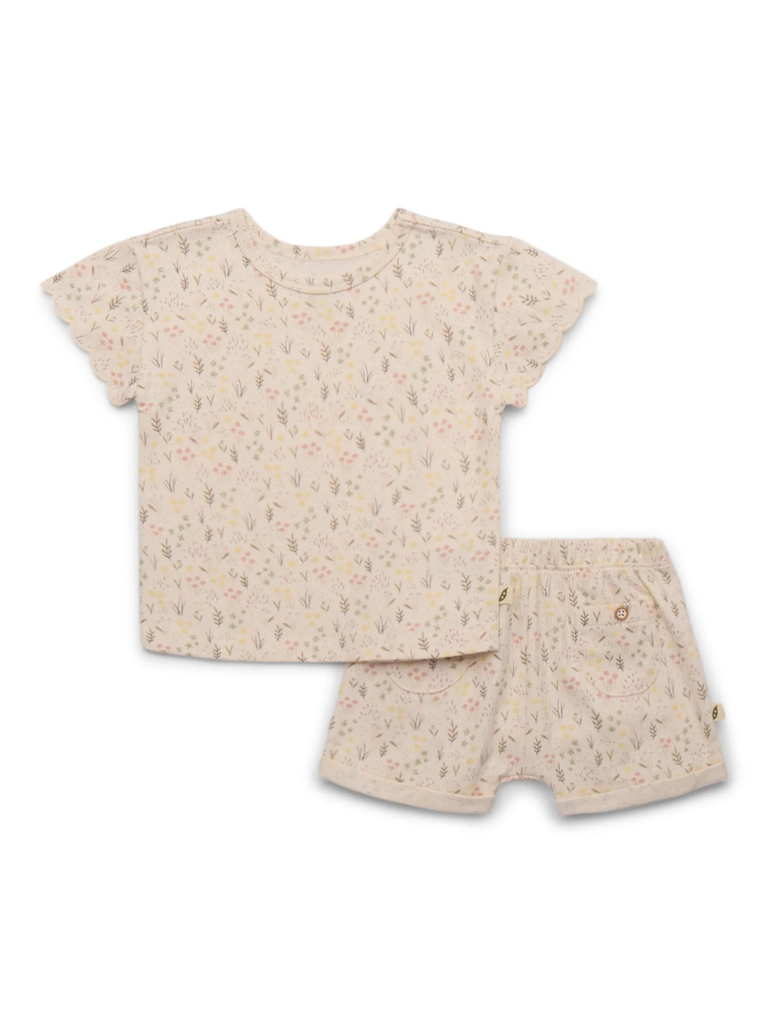 easy-peasy Baby Girls Crinkled Knit Scallop-Trim T-Shirt and Shorts with Pockets Set, 2-Piece, Si... | Walmart (US)