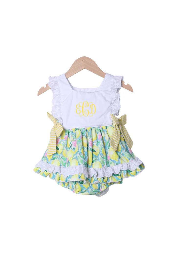 Yellow and Pink Lemon Ruffle Bubble | The Smocked Flamingo