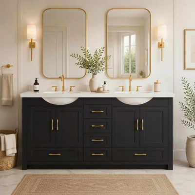 60-Inch Black Bathroom Vanity with Abundant Storage, 4 Soft-Close Doors, and 5 Drawers for Elegant Organization | Wayfair North America