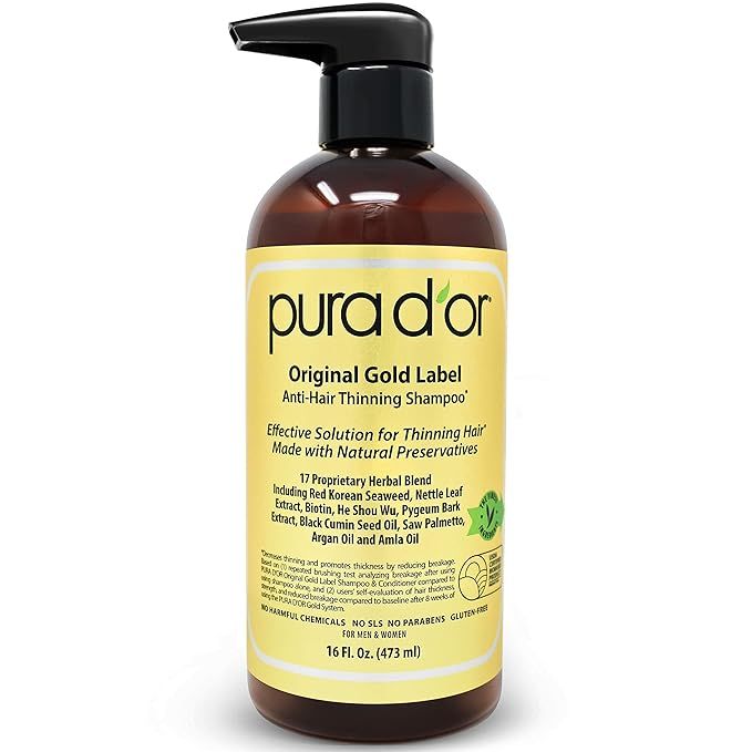 PURA D'OR Original Gold Label Anti-Thinning Biotin Shampoo (16oz) w/ Argan Oil, Nettle Extract, S... | Amazon (US)