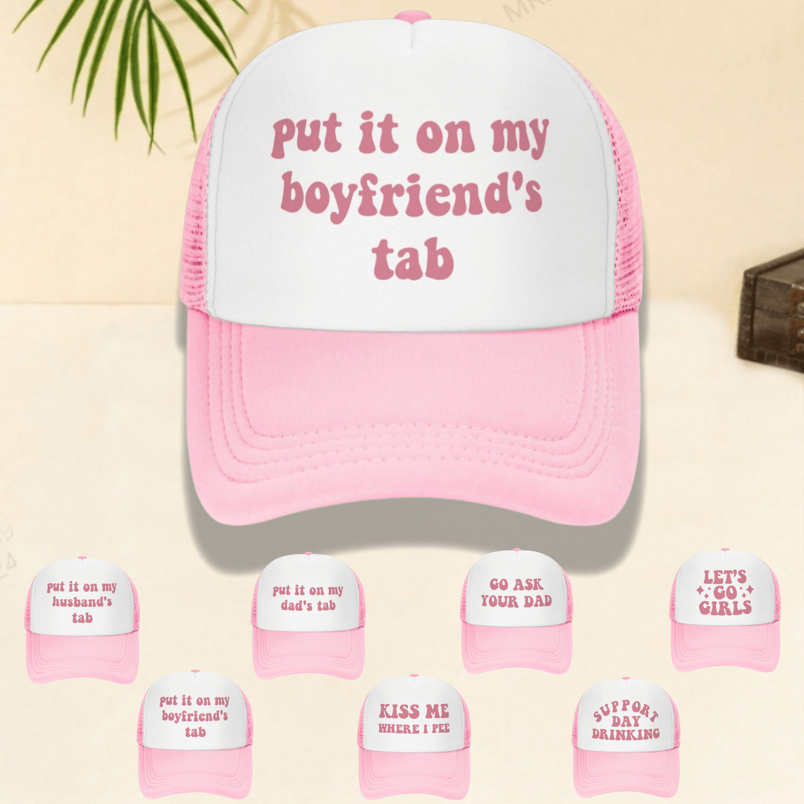 Put It On My Boyfriends Tab Trucker Hats For Women Pink Men Humor Gift Pink Hats For Men,Funny Tr... | SHEIN