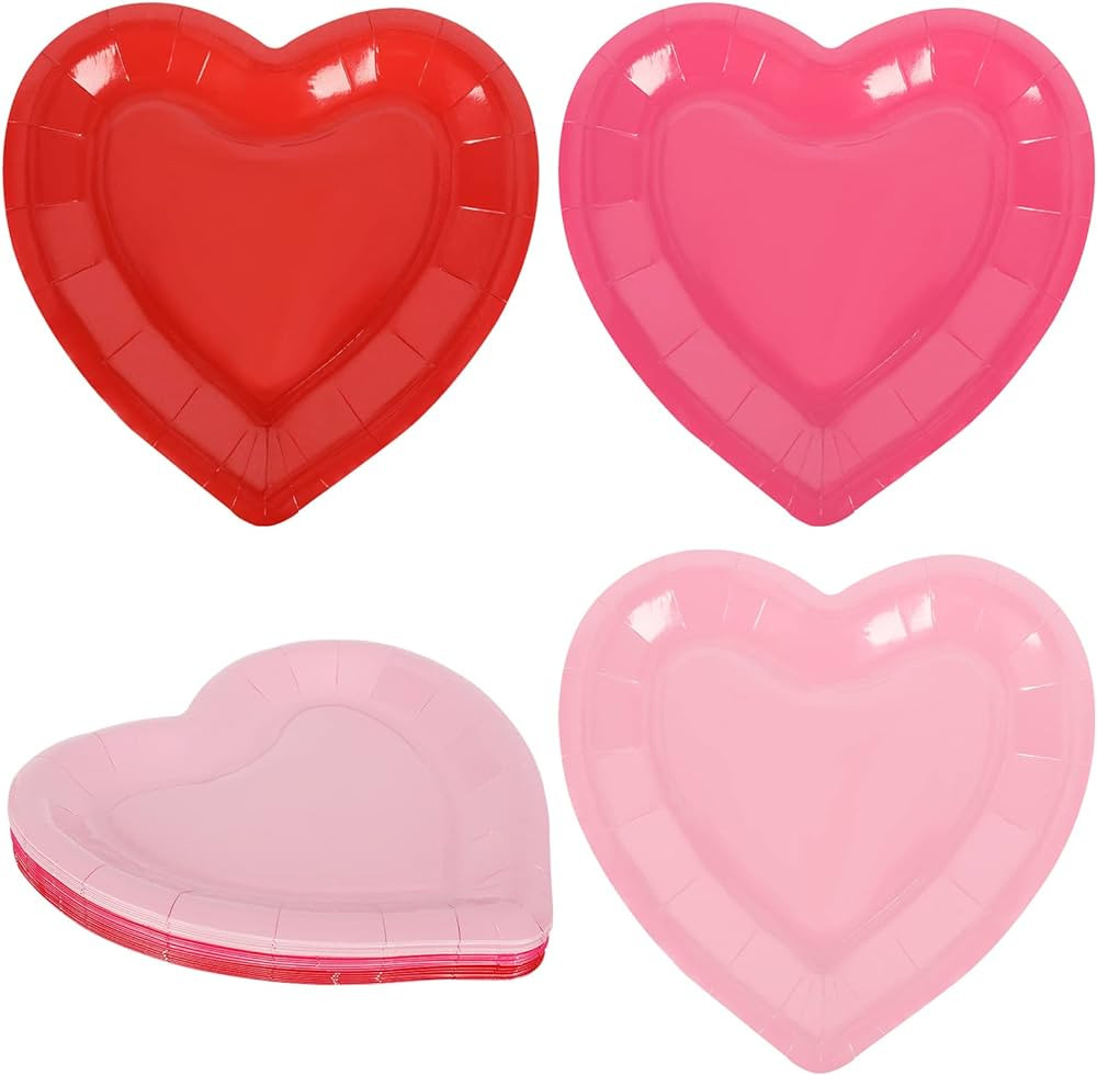 Whaline Valentine's Day Paper Plates Heart Shaped Disposable Plates Red Pink Heart Decorative Tab... | Amazon (US)