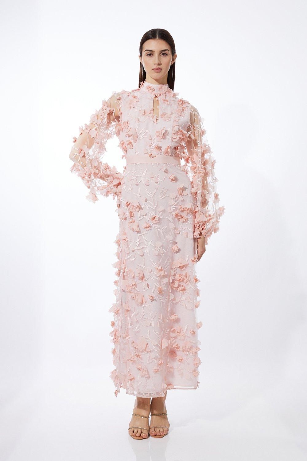 Floral Applique Woven Maxi Dress | Karen Millen US