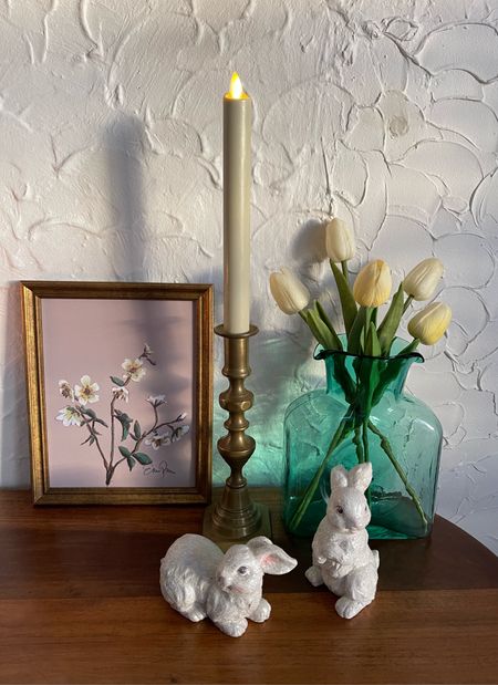 Spring home decor, Easter decorations, white bunnies, faux tulips, side table decor 

#LTKhome #LTKunder50 #LTKSeasonal