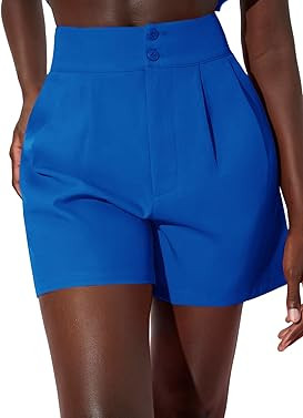 Floerns Women's Casual High Waist Wide Leg Workwear Shorts with Pockets | Amazon (US)