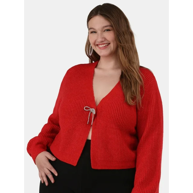 No Boundaries Rhinestone Bow Cardigan, Women's and Women’s Plus | Walmart (US)