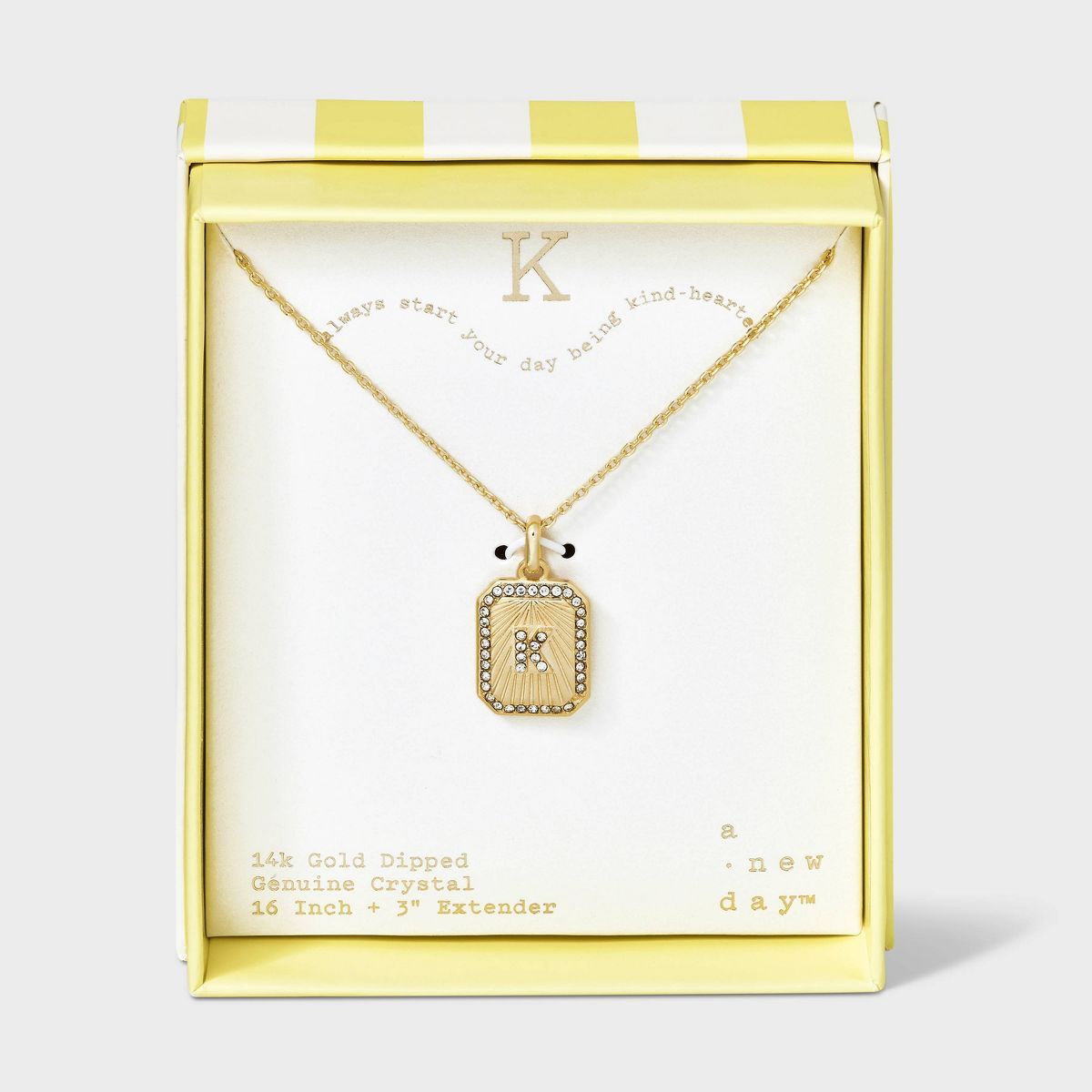 14K Gold Dipped Crystal Diamond Cut Initial "K" Tag Pendant Necklace - A New Day™ Gold | Target