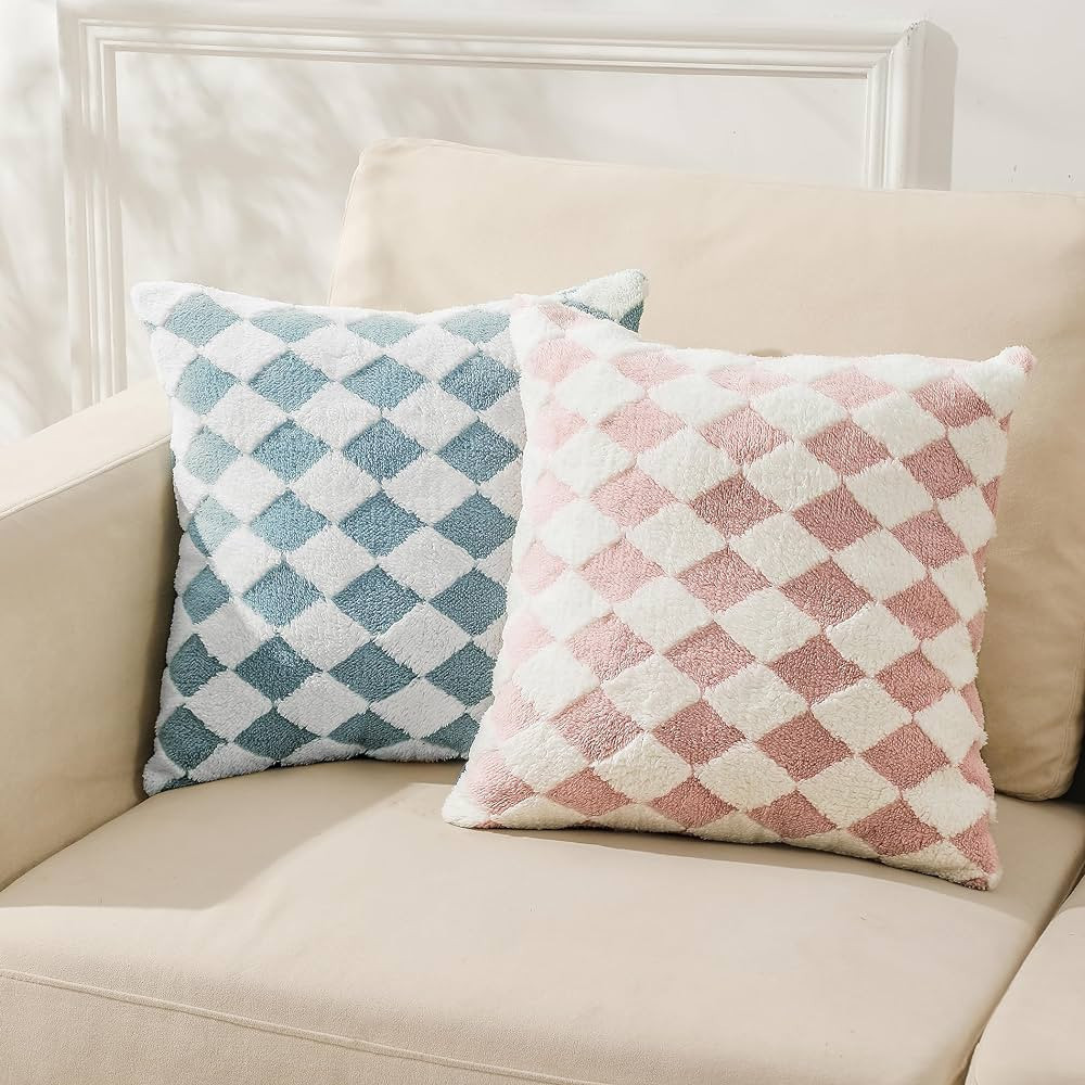 WEMEON Decorative Throw Pillow Covers 18x18 Inch Set of 2Luxury Style Checkerboard Pattern Cushio... | Amazon (US)