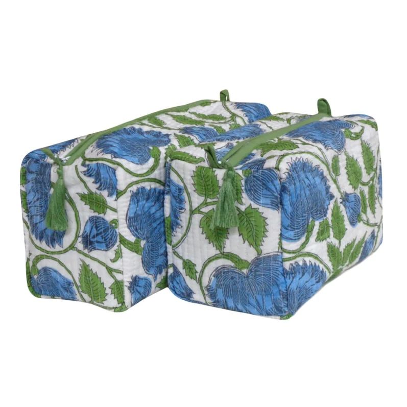 Block Print Cosmetic Bags - Blue Dahlia (Set of 2) | Sea Marie Designs
