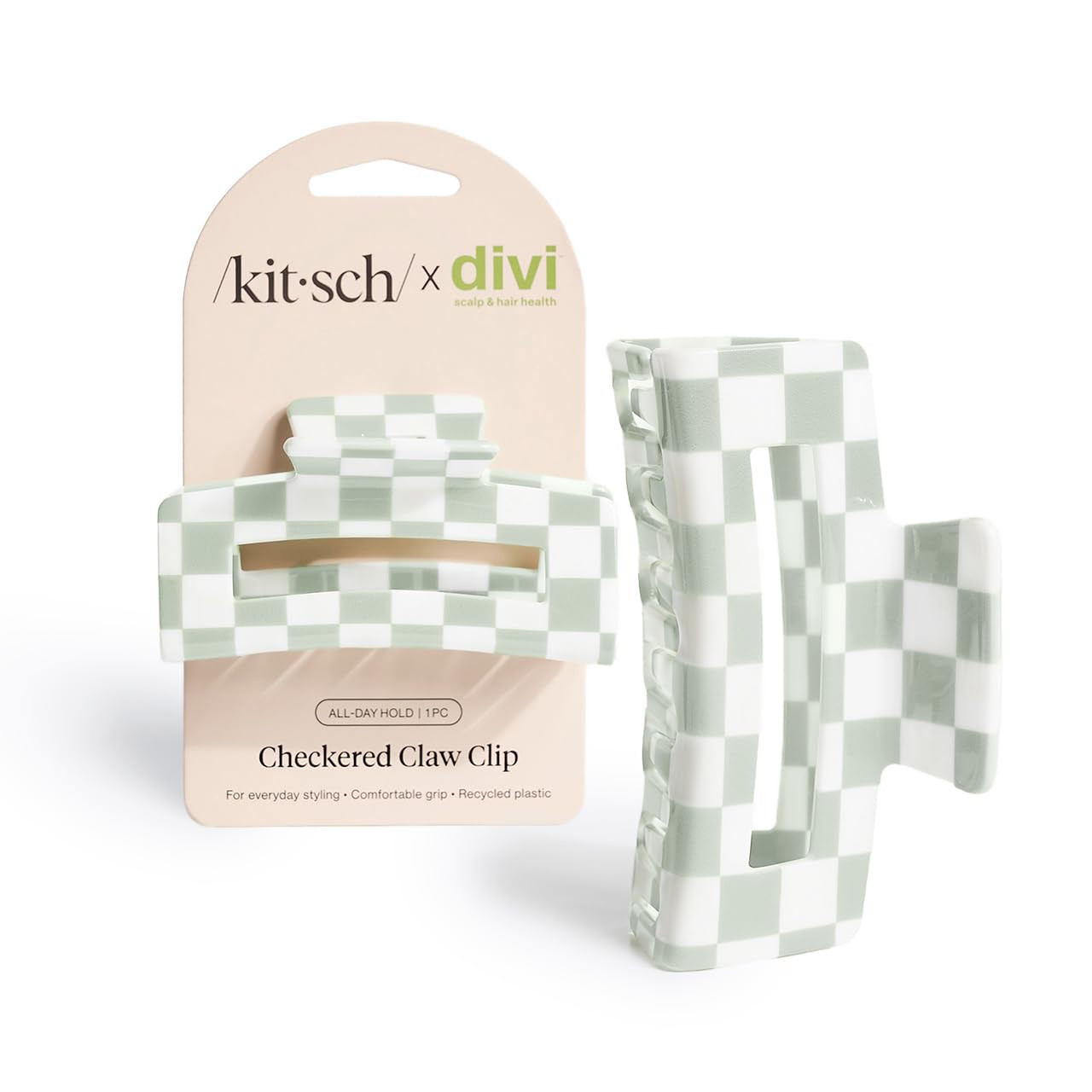 Divi x Kitsch Recycled Plastic Claw Clip, Claw Clips for Thick Hair, Hair Clips for Women, Hair Clips & Hair Claw Clips for Thin Hair, (1pc, Checkered) | Amazon (US)