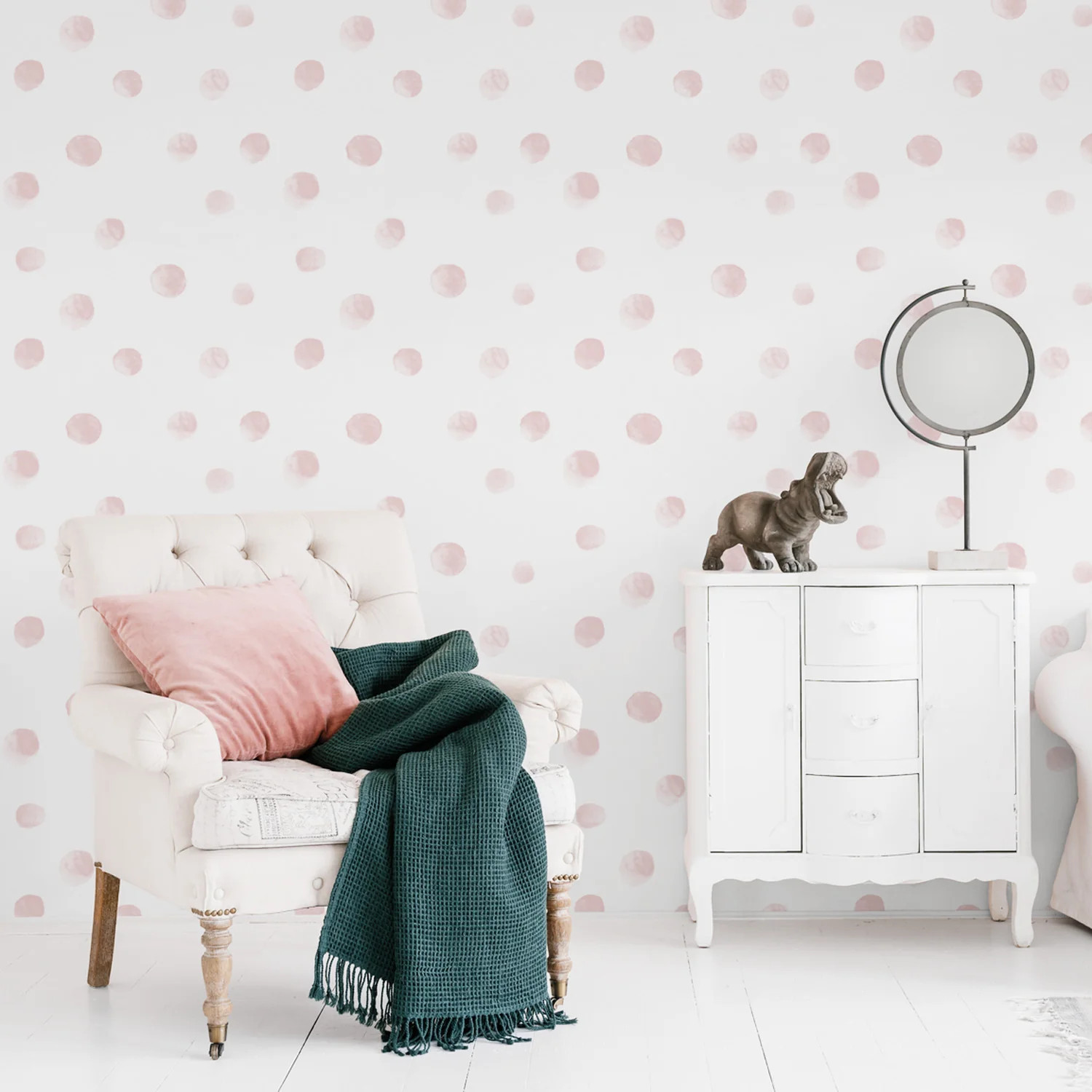 Pink watercolor dot removable wallpaper | Livettes Wallpaper