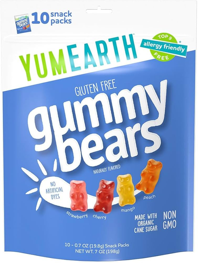YumEarth Organic Fruit Flavored Gummy Bears, 10- .7oz. Snack Packs, Allergy Friendly, Gluten Free... | Amazon (US)