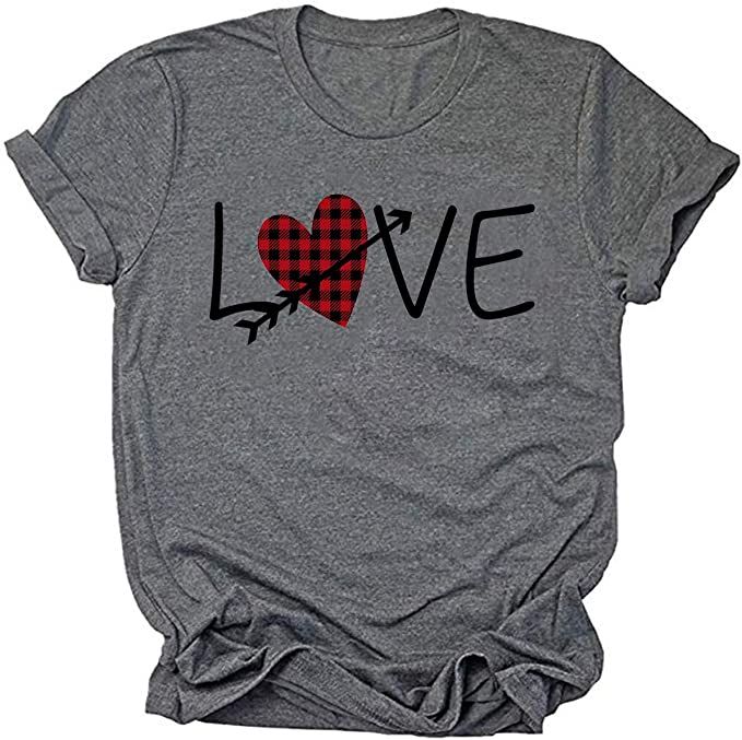 Valentine's Day Shirt for Women Love Heart Print Short Sleeve Tops | Amazon (US)