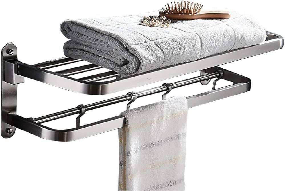 ELLO&ALLO Stainless Steel Towel Racks for Bathroom Shelf Double Towel Bar Holder with Hooks Wall ... | Amazon (US)