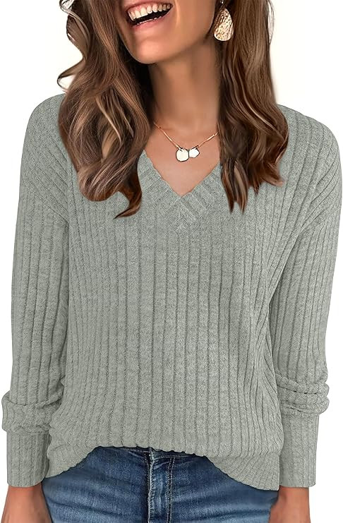 ANRABESS Long Sleeve Shirts for Women V Neck Casual Fall Tops Loose Fit Lightweight Sweaters Tuni... | Amazon (US)