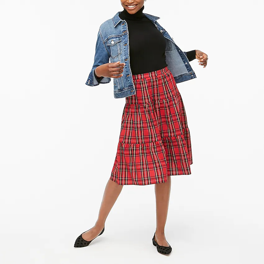 Three-tier tartan midi skirt | J.Crew Factory