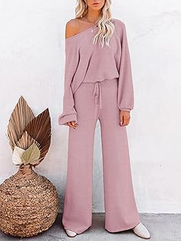 Ekouaer Knit Lounge Sets for Women 2 Piece Cozy Long Sleeve Pullover Sweater Top and Wide Leg Pan... | Amazon (US)